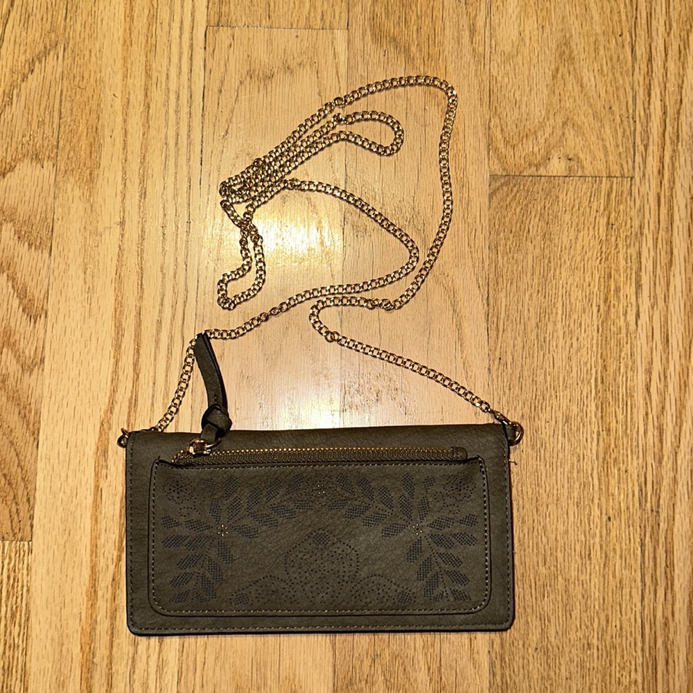 New unused suede green crossbody bag